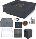 Elementi+ | Bundle Bergamo Gas Fire Pit Cast Concrete 42" Square Fire Table by AMSFireplaceInc