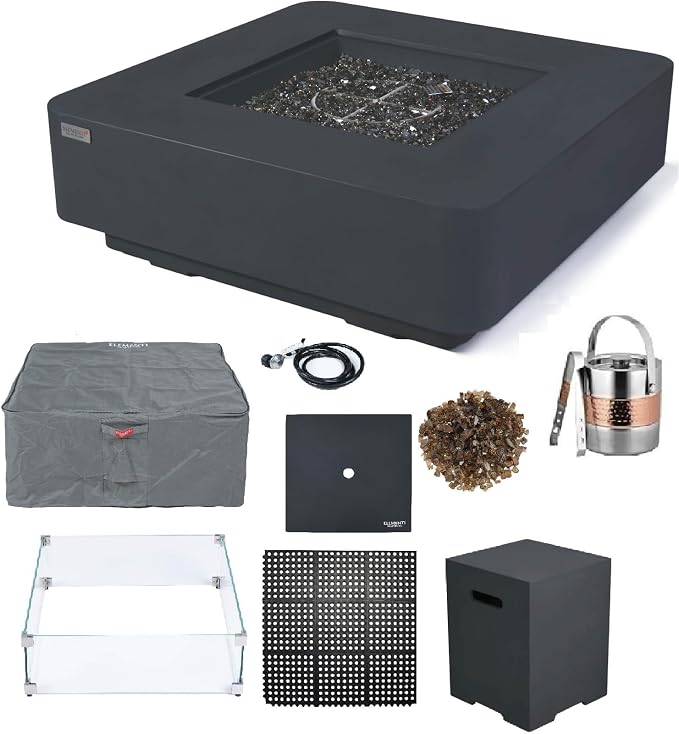 Elementi+ | Bundle Bergamo Gas Fire Pit Cast Concrete 42" Square Fire Table by AMSFireplaceInc