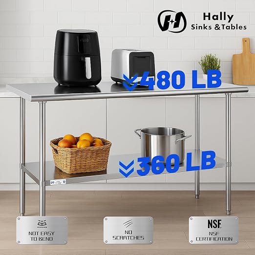 Hally Stainless Steel Table for Prep & Work 24 x 60 Inches, NSF Commercial - Image 5