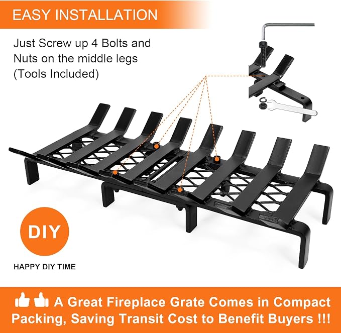 20" Fireplace Grate with Ember Retainer, Wood Stove Grate Rack, Heavy Duty - Image 7