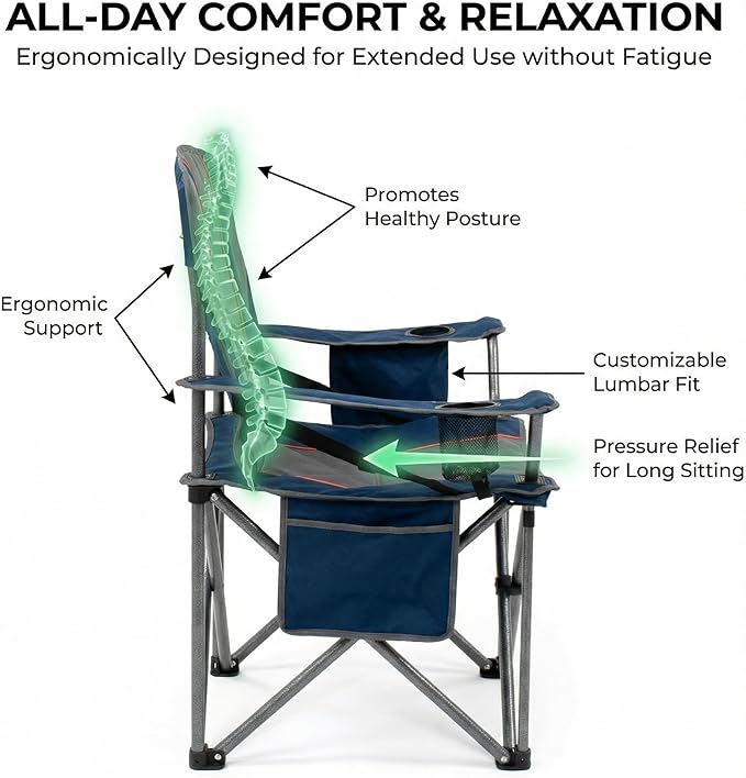 Folding Camping Chair, 450 lb Capacity, Blue, 25.2-Inch Seat