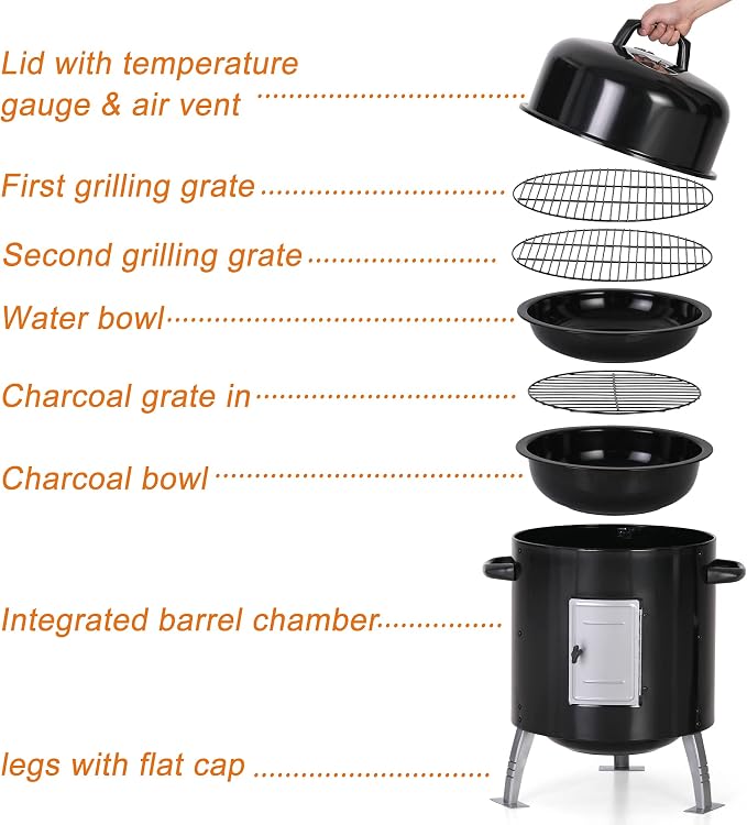 Captiva Designs 17-Inch Outdoor Vertical Smoker, Wood Chunks Smoker - Image 4