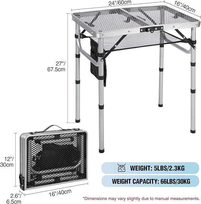 RedSwing Folding Grill Table, Lightweight Height Adjustable Aluminum Table - Image 3