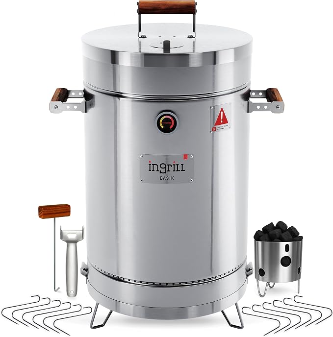 3-in-1 Stainless Steel Smoker Barrel Grill – Portable Charcoal BBQ by InGrill