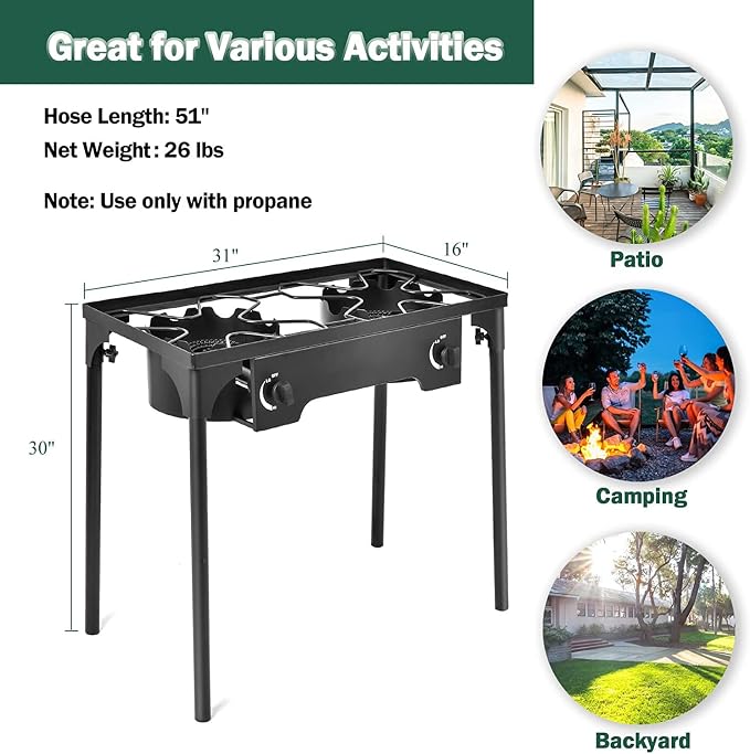 Goplus Outdoor Camping Stove, Dual Burner Propane Gas Cooker w/Detachable Legs - Image 8
