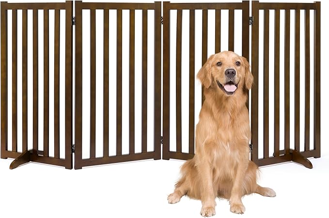 36" Height Extra Tall Freestanding Pet Gate, Solid Wood Folding Safety Fence by Axeman