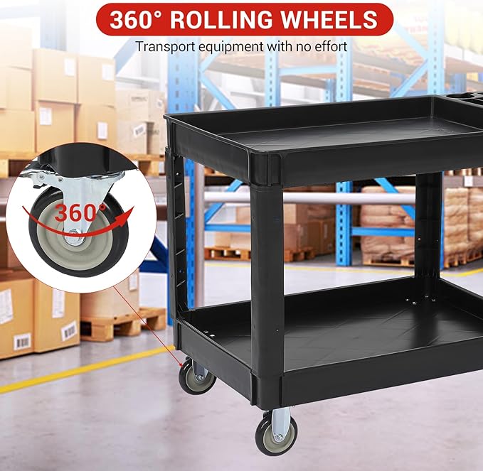 Service Cart 2-Shelf, Storage Handle, 500 lbs Capacity, - Image 4