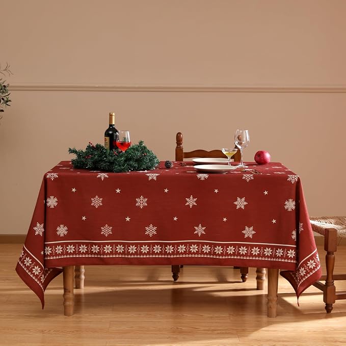 ISAENNE Designer Christmas Red Small Rectangular Tablecloth, Linen Table Cloth - Image 2