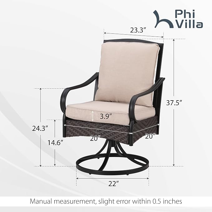 PHI VILLA Patio Swivel Chairs Set of 6, Heavy Duty Outdoor Metal Wicker Dining - Image 3