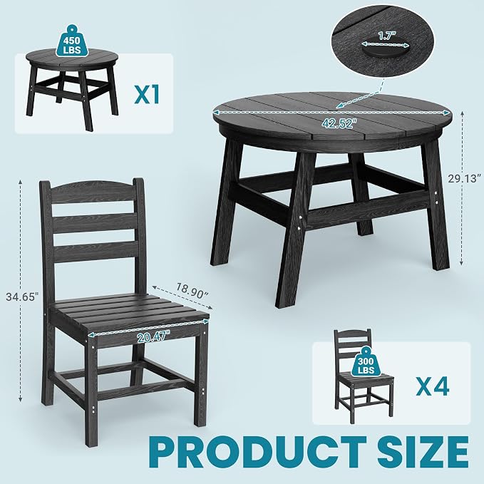 5 Piece Round Outdoor Dining Set, Relaxing HDPE Outdoor Table and Chairs - Image 8