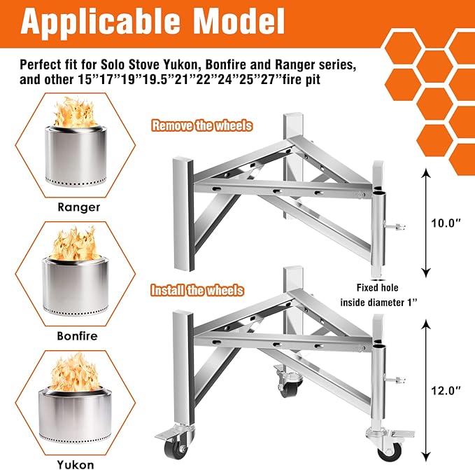 Universal Firepit Stand for 15" 17" 19.5" 22" 25" 27" FirePit, Stainless Steel - Image 2