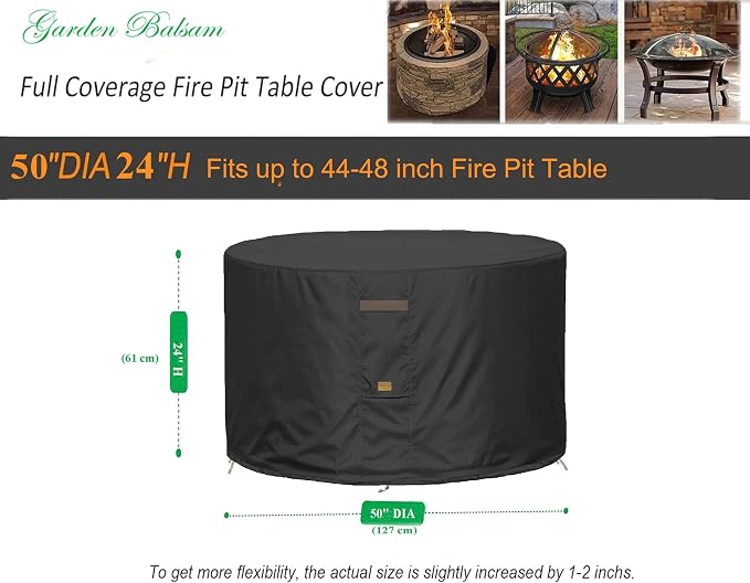 Fire Pit Cover 600D Heavy Duty Waterproof Fabric - Image 2