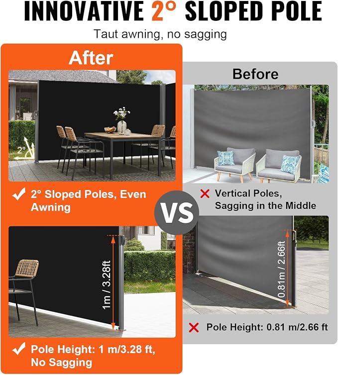 VEVOR Retractable Side Awning, UV 50 71''x 236'' Full Aluminum Rust-Proof Patio - Image 3