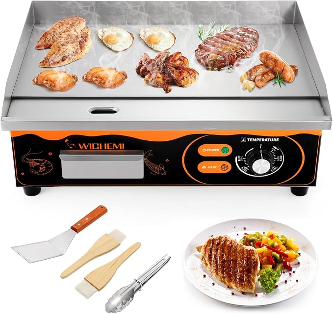 WICHEMI 22" Electric Grill Commercial Countertop Griddle Flat Top Grill Hot by WICHEMI