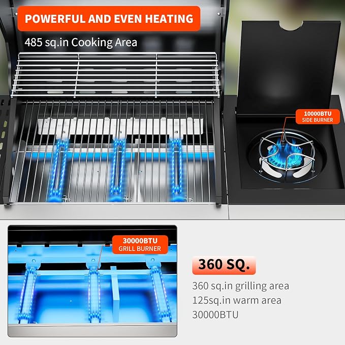3-Burner Propane Gas BBQ Grill - Image 4