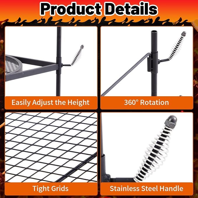 24" Fire Pit Campfire Grill Grate, Easy Setup & Adjustable Height - Image 3