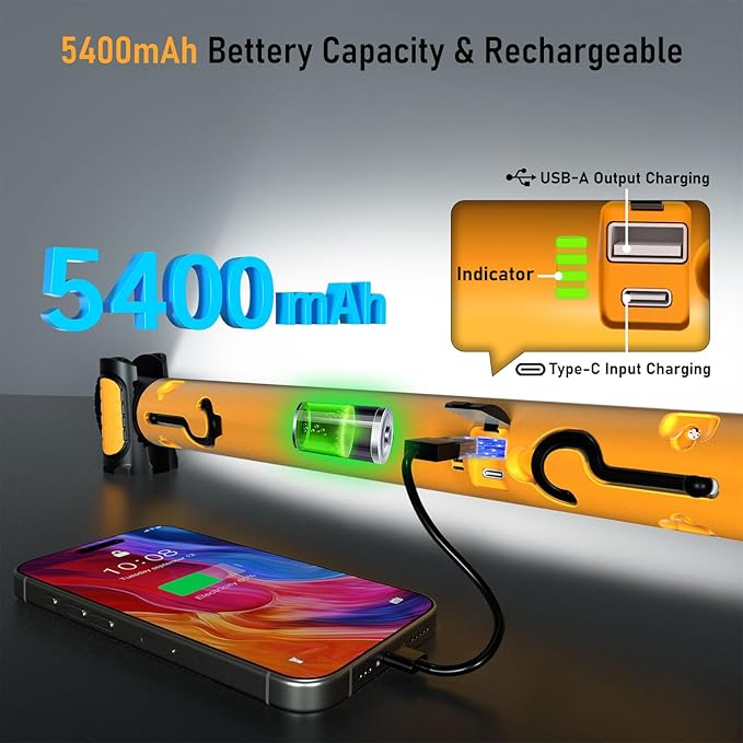 Work Light for Mechanic, 3200LM LED Work Lights, 5400mAh Rechargeable Magnetic - Image 4