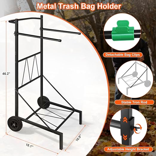 Metal Leaf Bag Holder, 50-55 Gallon Adjustable Trash Bag Holder, Height Added - Image 3