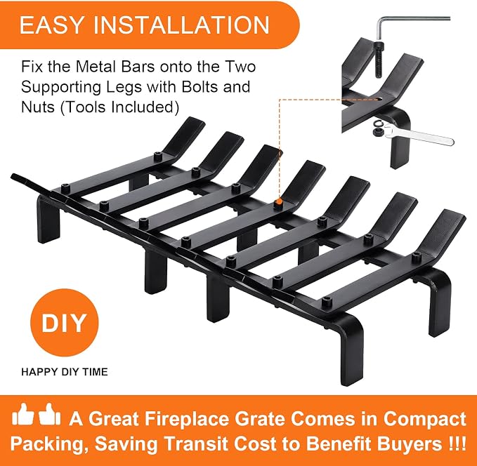 17“ Fireplace Grates Wood Stove Grate Rack Stove Burning Rack Heavy Duty Solid - Image 7
