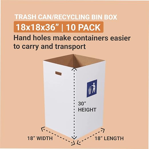 Box USA 40 Gallon 18" L x 18" W x 30" H 10-Pack Cardboard Trash Cans and - Image 2