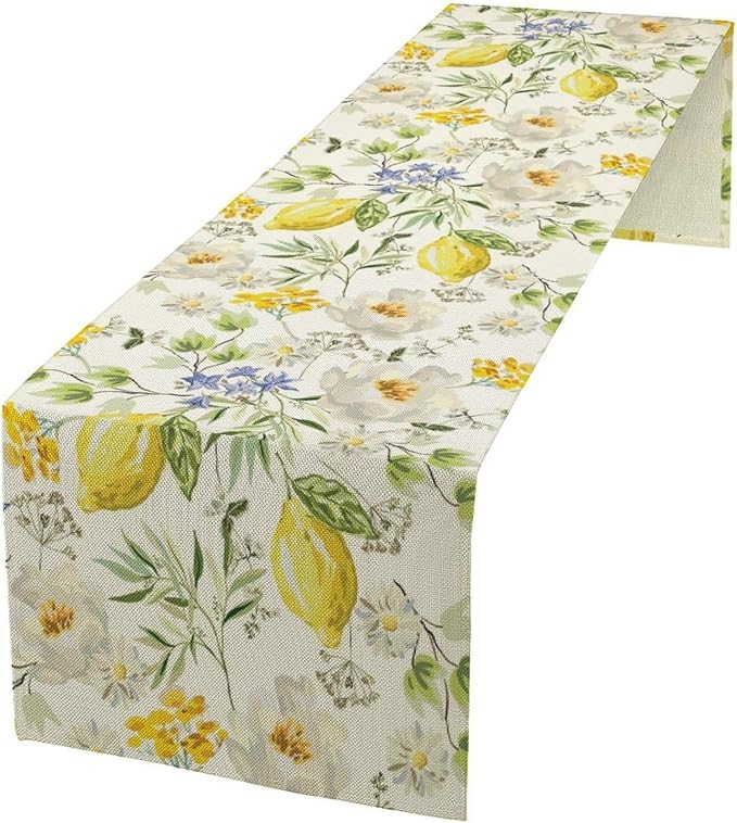 Vintage Lemon Blossom Table Runner Seasonal Spring Summer Floral Farmhouse by Unknown