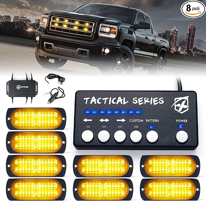Xprite Amber 24 LED Surface Mount Strobe Lights Kit by Xprite