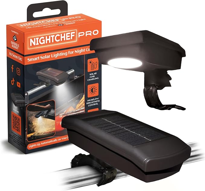 Night Chef Pro Smart Grill Light – Solar & USB Powered, Tilt Sensor, Magnetic by Griddle+Buddy