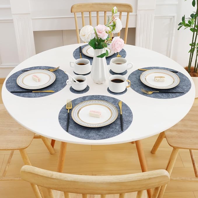 Homaxy Round Faux Leather Placemats and Coasters, Washable Dual-Side Table Mats - Image 8