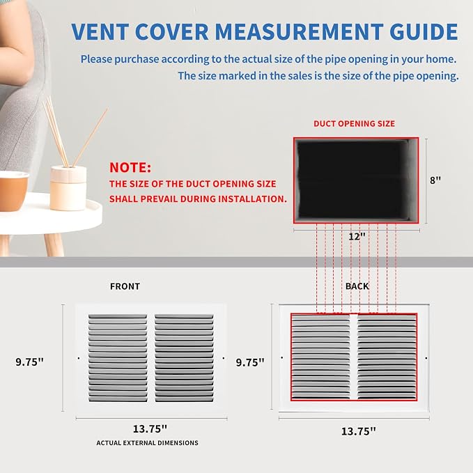 12x8 Vent Cover, Air Return Vent Cover, AC Vent Cover, Cold Air Return Vent - Image 3