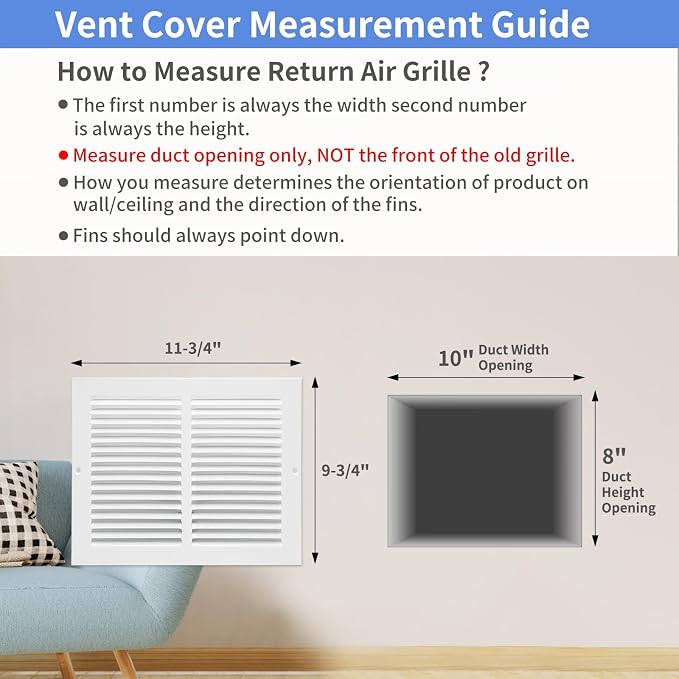 10"W x 8"H Steel Return Air Grille, Air Return Vent Cover - Image 5