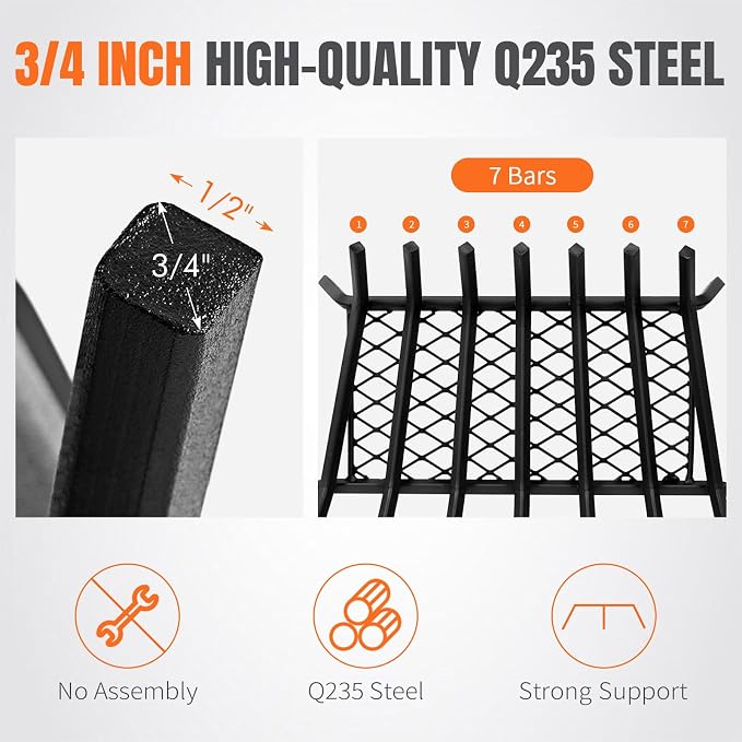Fireplace Grates with Ember Retainer- 21 Inch Fireplace Log Grate Heavy Duty - Image 5