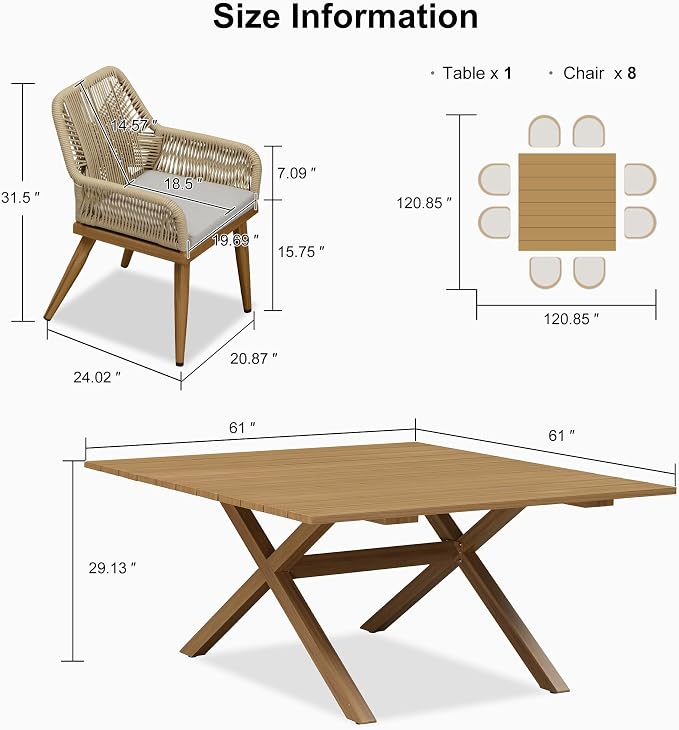 PURPLE LEAF 9 Pieces Outdoor Dining Set All-Weather PE Rattan Outdoor Patio - Image 6