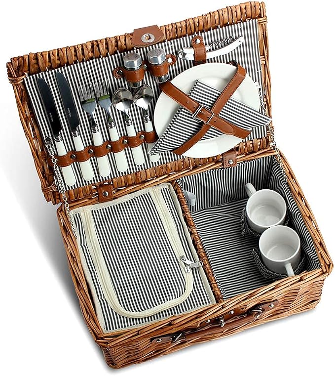 Picnic Basket for 2, Willow Hamper Set - Image 8