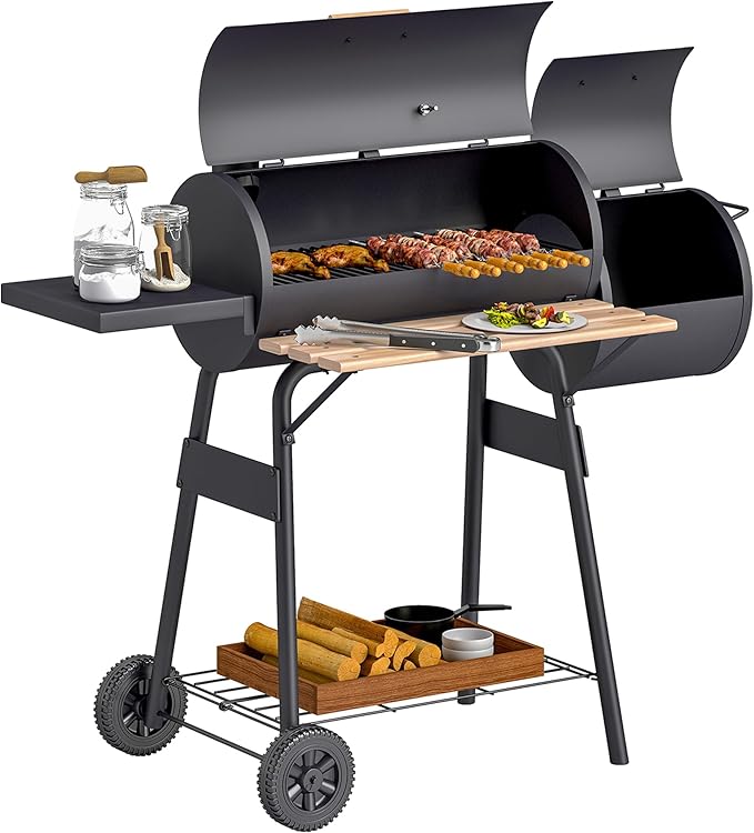 Outsunny 48" Portable Barrel Charcoal BBQ Grill, Steel Outdoor Barbecue Smoker by Outsunny