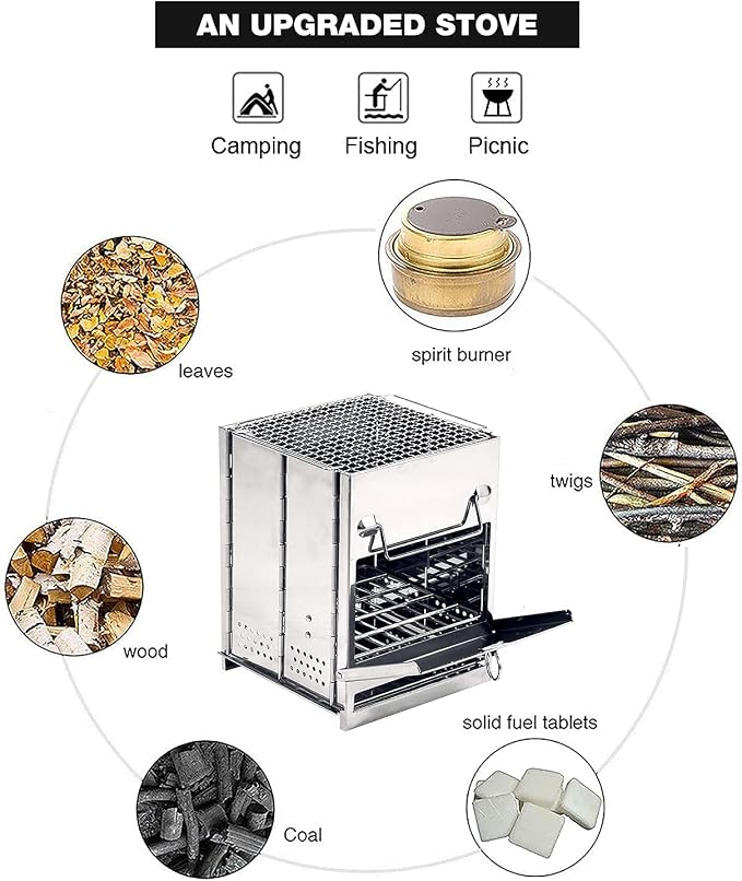 REDCAMP Wood Portable Burning Folding Camp Stove Stainless Steel Grid, - Image 4