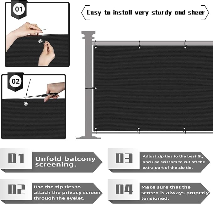 3'x10'Balcony Privacy Screen Cover Fence Cover UV Protection Weatherproof - Image 4