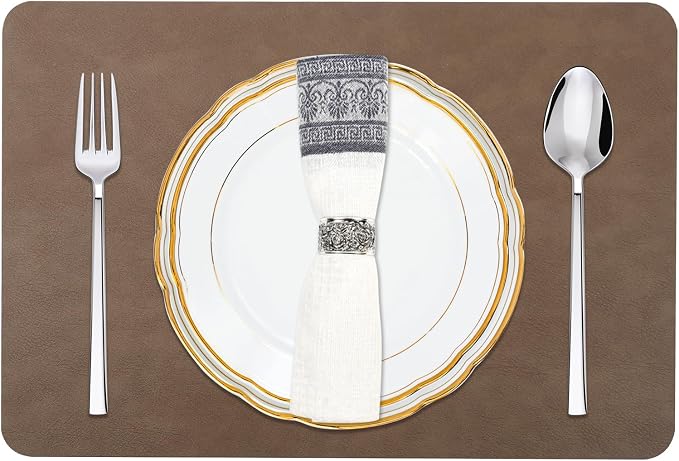 Cowhide Pattern Faux Leather Placemats Set of 6, Heat Resistant Non-Slip - Image 8