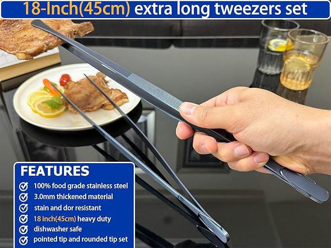 Grill Tongs, 18 Inch Stainless Steel, Set of 2