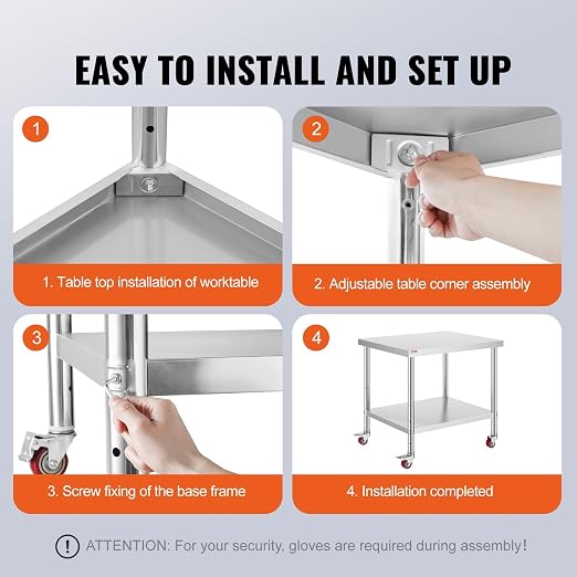 Vevor 30x36x34 Inch Stainless Steel Work Table 3-Stage Adjustable Shelf - Image 6
