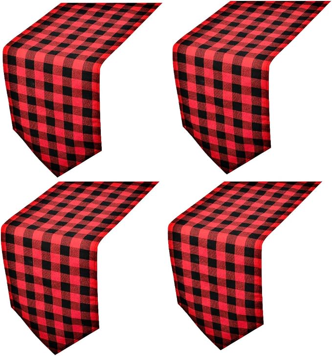 4 Pack Buffalo Check Table Runners Red and Black Plaid Table Runner by FIGEPO