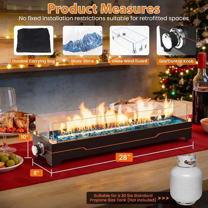 GRISUN 28" Table Top Propane Fire Pit, 000 BTU Tabletop Gas Fire Pit, Tabletop - Image 2