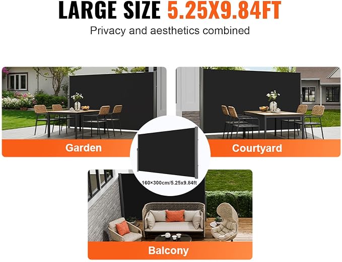 VEVOR Retractable Side Awning, UV 50 118" x 71" Retractable Patio Screen - Image 6
