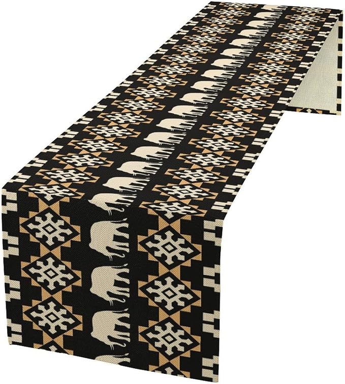 African Table Runner, African Art Elephants Geometric Tribal Ethnic Table Runner by Unknown