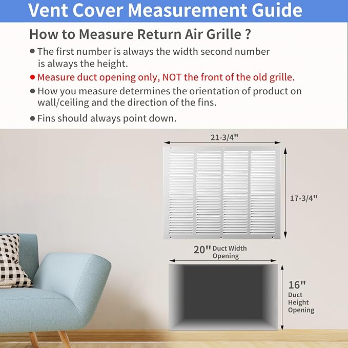 20"W x 16"H Steel Return Air Grille, Air Return Vent Cover - Image 5