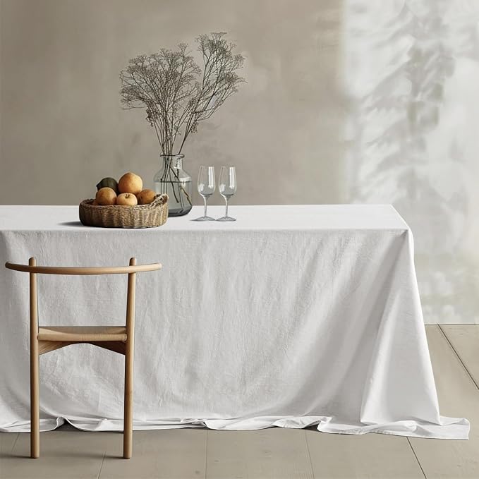 MIULEE White Linen Cotton Blend Tablecloth Rectangle, Luxury Waterproof Stain - Image 3