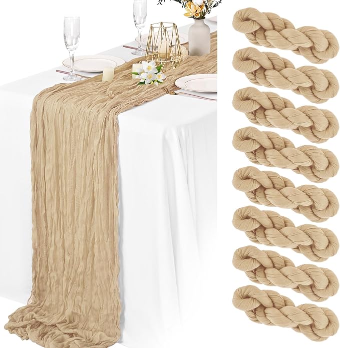 8 Packs Cheesecloth Table Runner 10FT Long Boho Gauze Fabric Table Runner by Lamshionow