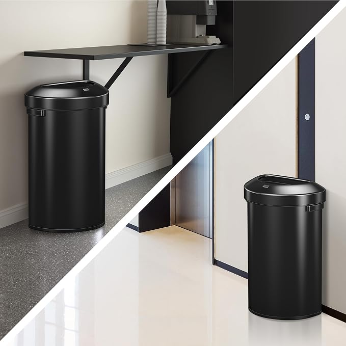 EKO Urban 21 Gallon Semi-Round Open Top Waste Bin, Stainless Steel Half Round - Image 7
