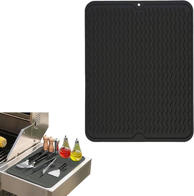 Grill Accessories, 16x12 Inch Silicone Heat Resistant Mat, BBQ Tool Rest Pad by Geban