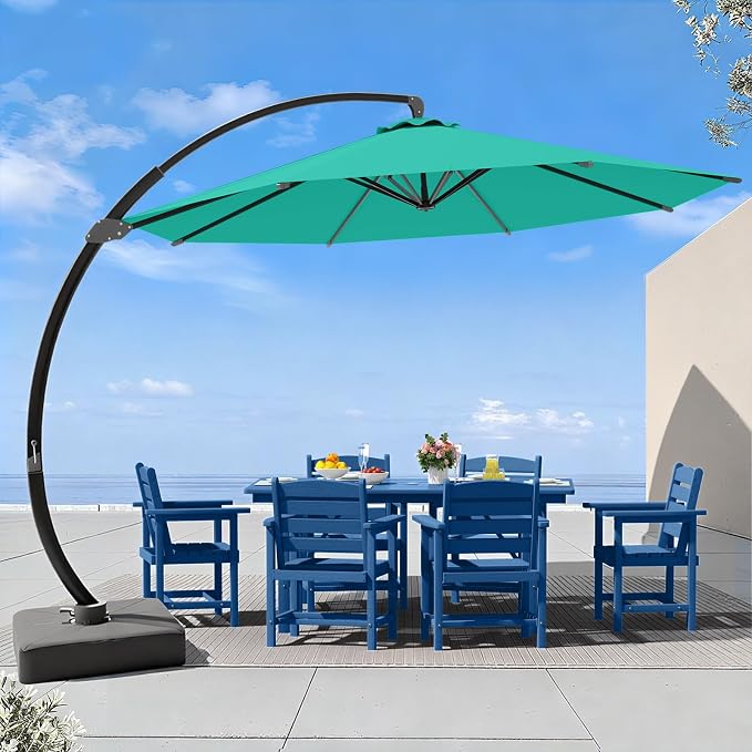 7 Piece Patio Dining Set with 11ft Patio Umbrella, 7 Navy Outdoor HDPE Dining by Unknown