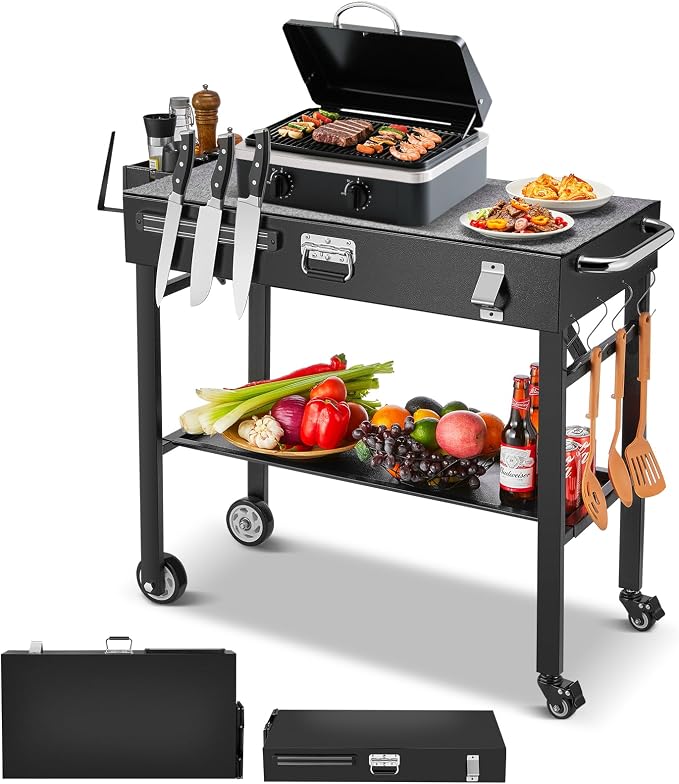 Grill Cart, Portable Outdoor Grill Table by HOME